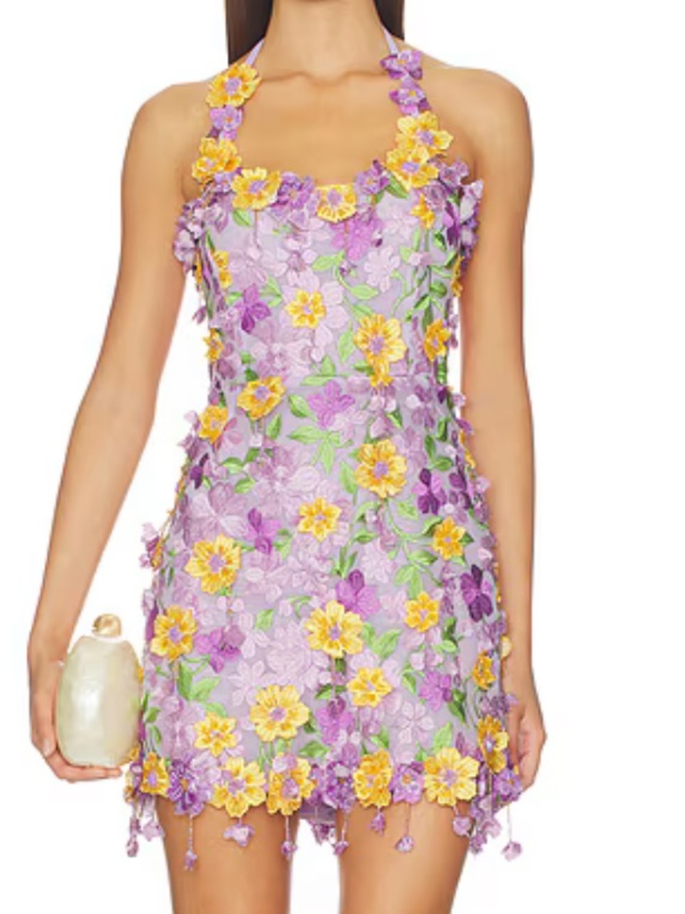 PatBO Tulle Pina Embroidered Mini Dress in Purple